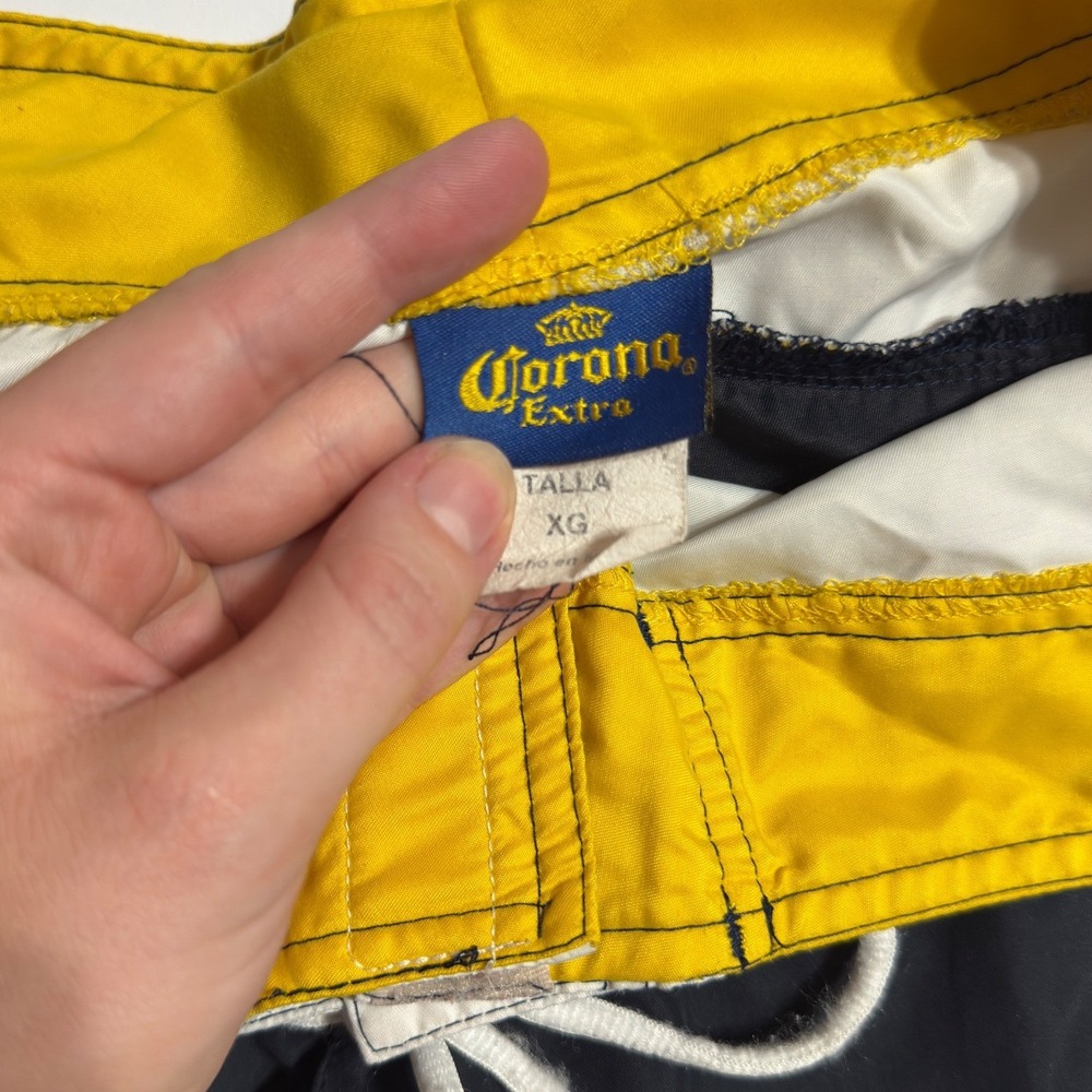 Corona Extra Board Shorts Navy White Yellow Swim Trunks  womens XL Beer Graphic